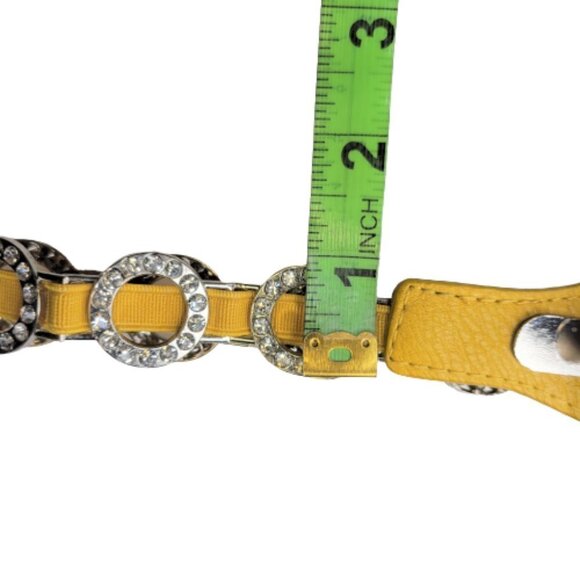 WOMENS Yellow Stretch Belt Bling Crystals Buckle Elasticized Band Belt - Picture 9 of 11